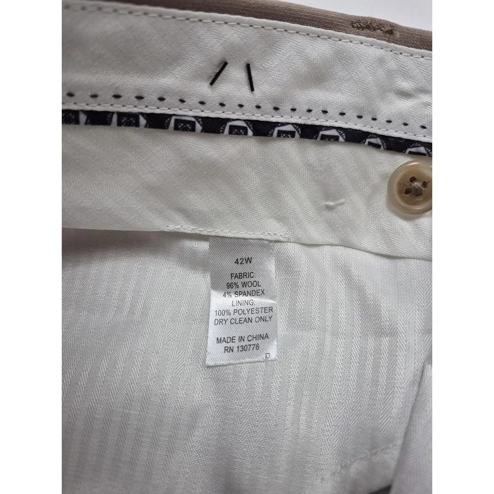 Giles & Jasper Suit Pants Mens 42x36 Beige Wool Stretch Dress Unhemmed NWT